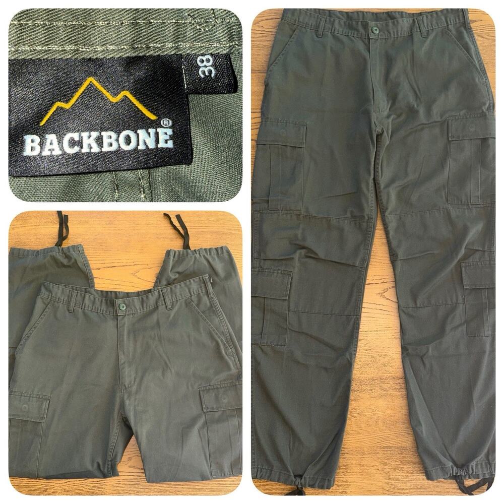 Backbone Mens Cargo Pants 38 X 32 Green Utility Tactical Adjustable Cord Hem EUC